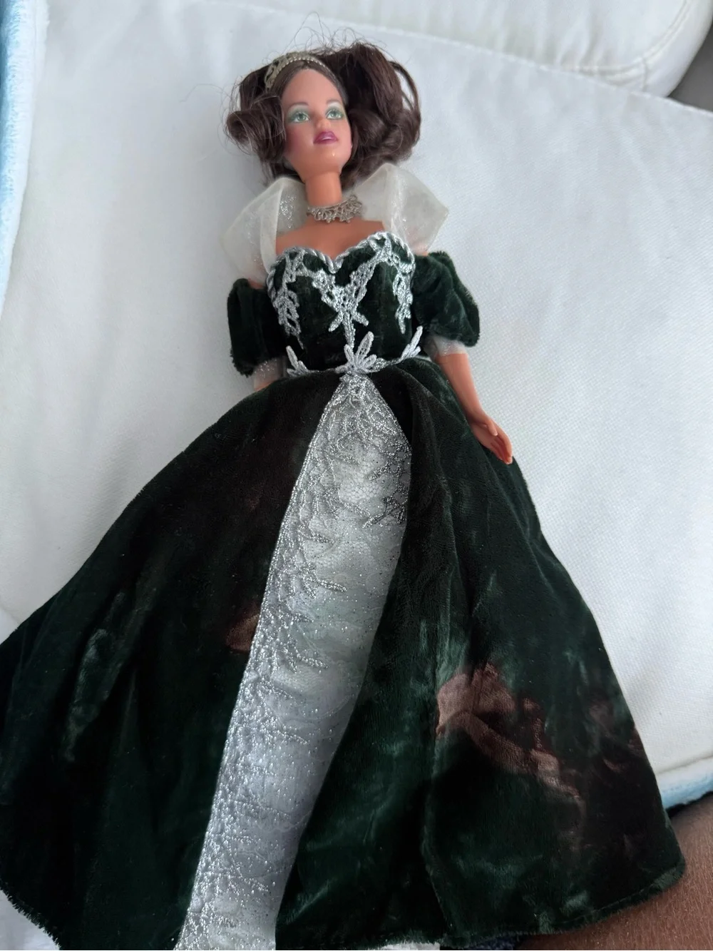 Barbie Green Velvet Dress with Silver Mesh Detail